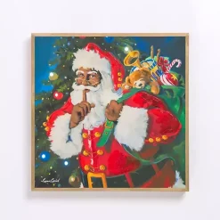 Christmas Art & Wall Decor>Kirklands Home LED Jolly Santa with Toy Bag Framed Art Print Multi