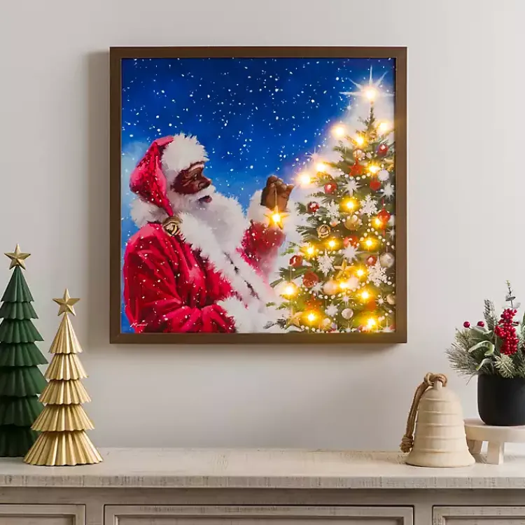 Christmas Art & Wall Decor>Kirklands Home LED Merry Santa & Christmas Tree Canvas Art Print
