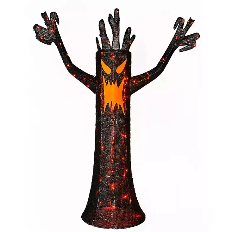 Halloween>Kirklands Home LED Orange & Black Haunted Halloween Tree, 4 ft.