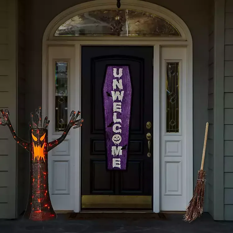 Halloween>Kirklands Home LED Orange & Black Haunted Halloween Tree, 4 ft.