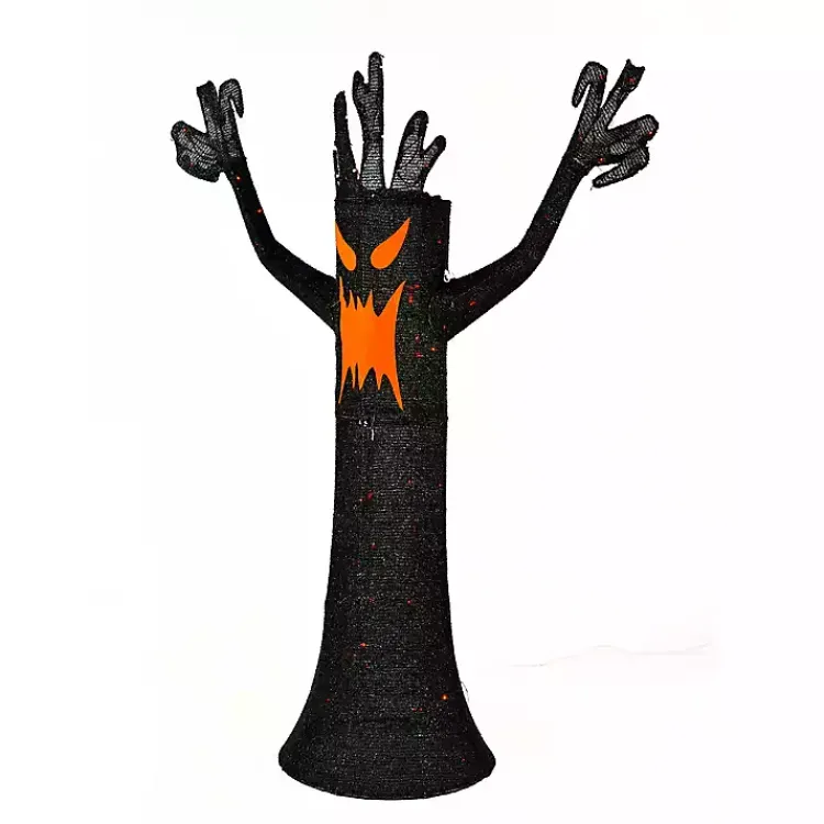 Halloween>Kirklands Home LED Orange & Black Haunted Halloween Tree, 4 ft.