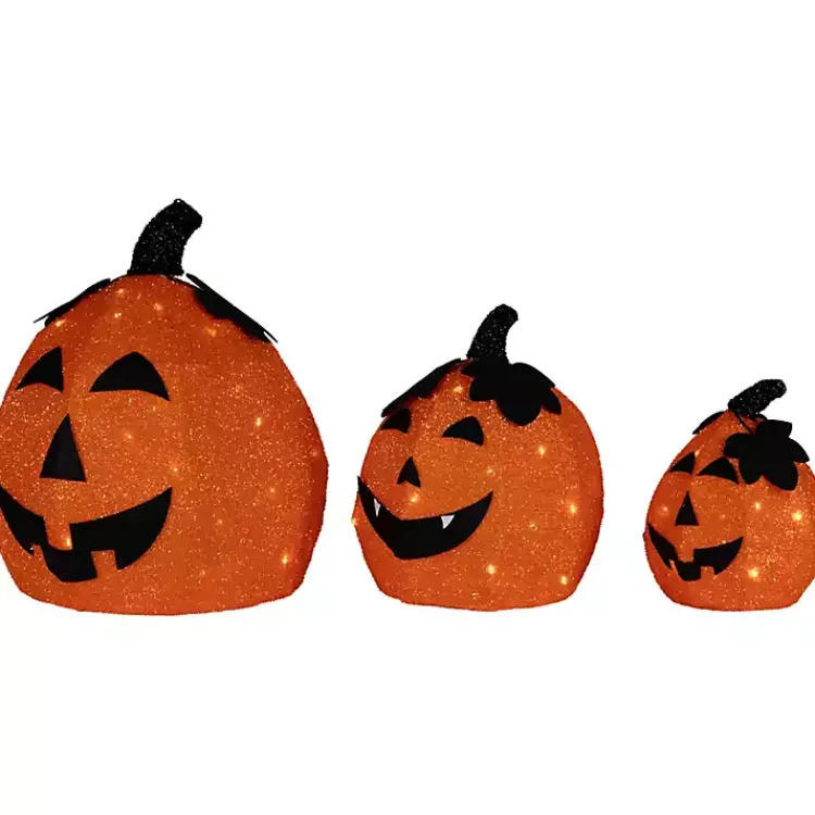 Halloween>Kirklands Home LED Jack O Lanterns Outdoor Decor, Set of 3 Orange