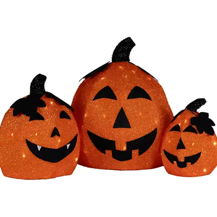 Halloween>Kirklands Home LED Jack O Lanterns Outdoor Decor, Set of 3 Orange