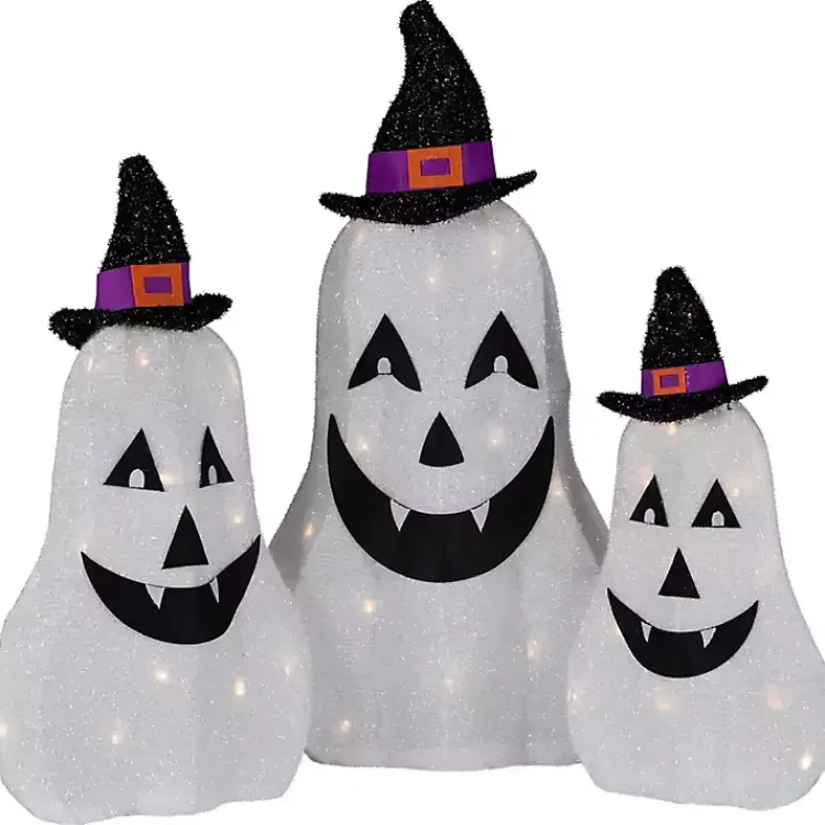 Halloween>Kirklands Home LED Outdoor Jack O Lantern Ghost Trio, Set of 3 White
