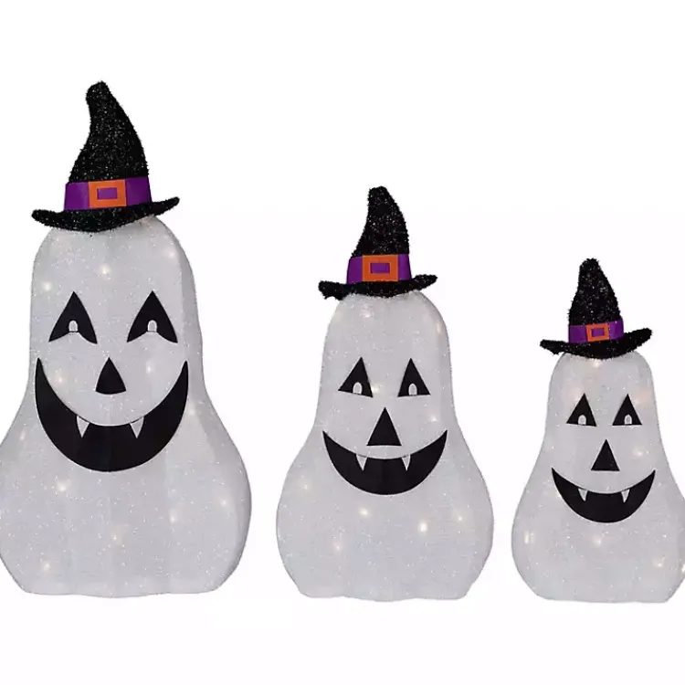 Halloween>Kirklands Home LED Outdoor Jack O Lantern Ghost Trio, Set of 3 White