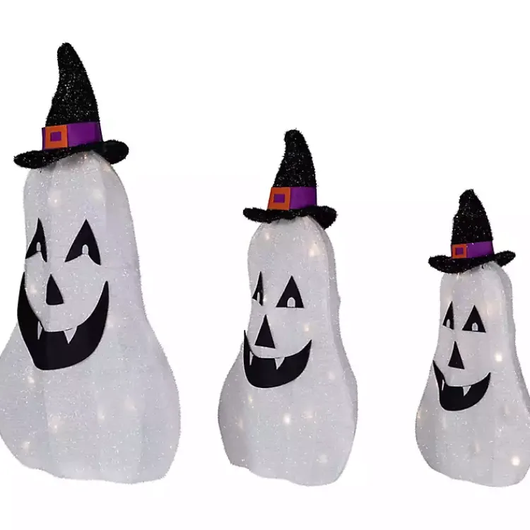 Halloween>Kirklands Home LED Outdoor Jack O Lantern Ghost Trio, Set of 3 White