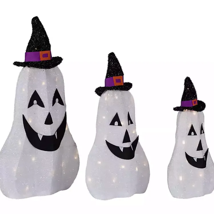 Halloween>Kirklands Home LED Outdoor Jack O Lantern Ghost Trio, Set of 3 White