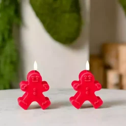 Flameless Candles>Kirklands Home LED Gingerbread Man Pillar Candles, Set of 2 Red