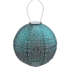 Kirklands Home LED Round Sea Outdoor Hanging Lantern Blue