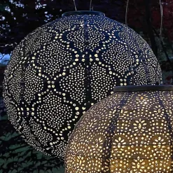 Kirklands Home LED Round Sea Outdoor Hanging Lantern Blue