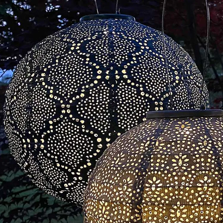 Kirklands Home LED Round Sea Outdoor Hanging Lantern Blue