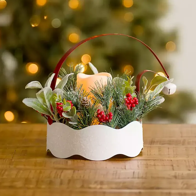 Arrangements & Greenery>Kirklands Home LED Santa Hat and Greenery Centerpiece
