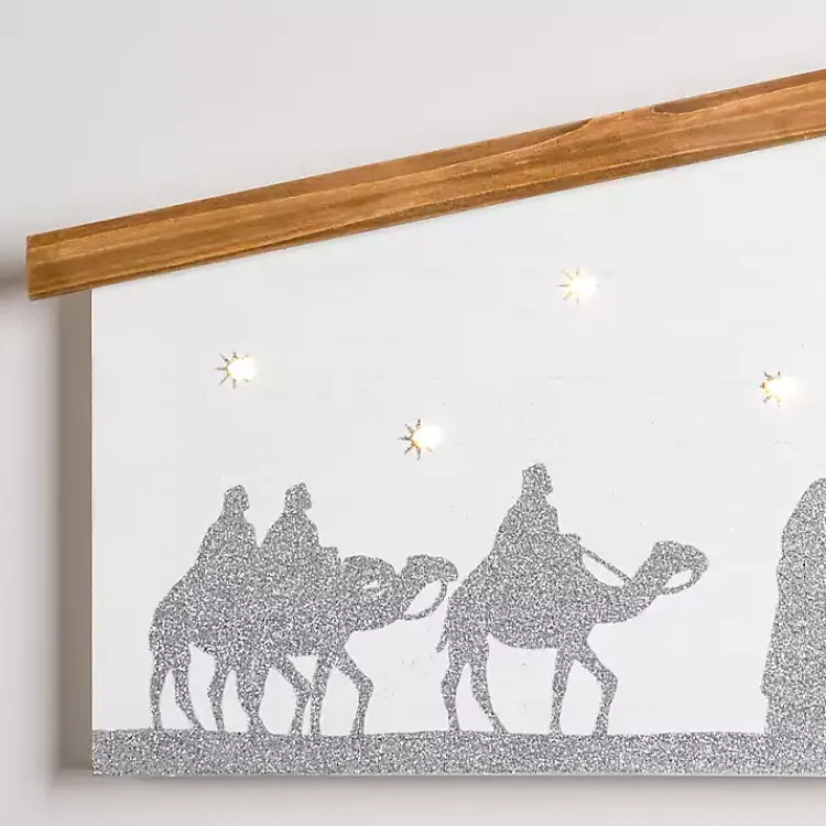 Christmas Art & Wall Decor>Kirklands Home LED Silver Glitter Nativity Wall Plaque
