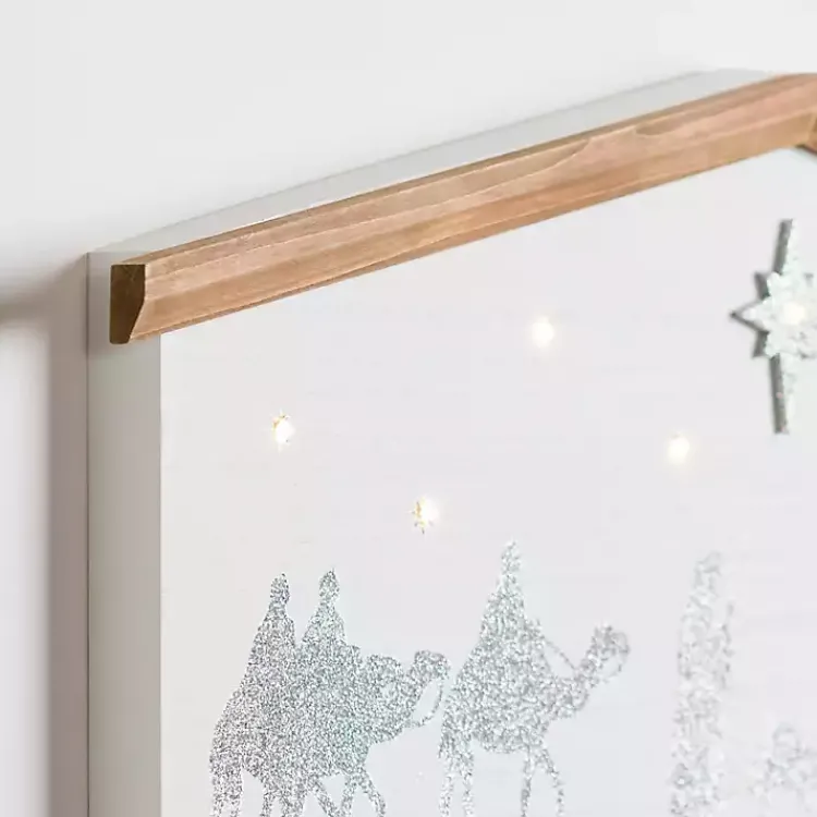 Christmas Art & Wall Decor>Kirklands Home LED Silver Glitter Nativity Wall Plaque