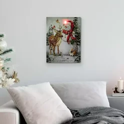 Christmas Art & Wall Decor>Kirklands Home LED Snowman & Reindeer Christmas Canvas Art Print Multi
