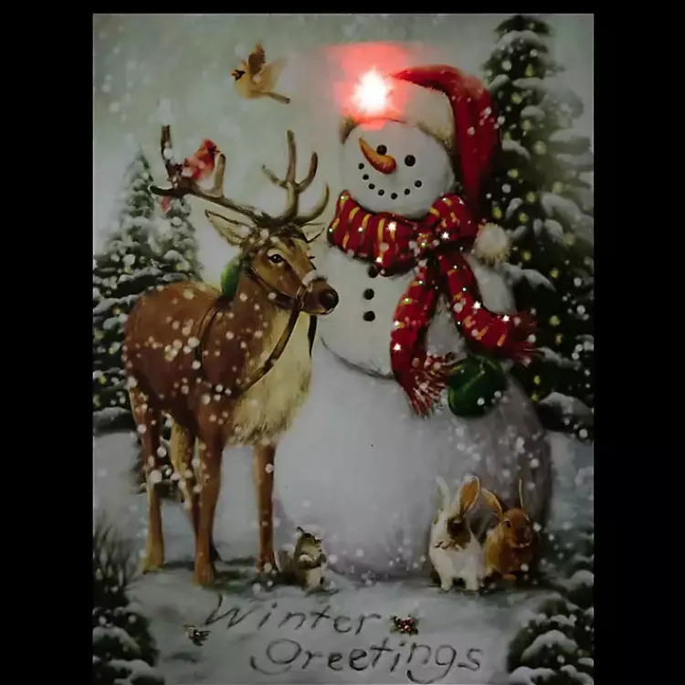 Christmas Art & Wall Decor>Kirklands Home LED Snowman & Reindeer Christmas Canvas Art Print Multi