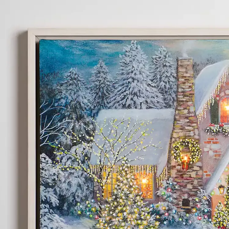 Christmas Art & Wall Decor>Kirklands Home LED Snowy Christmas House Canvas Art Print