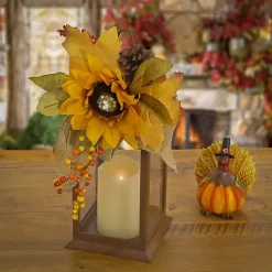 Fall>Kirklands Home LED Sunflower and Burlap Bow Lantern