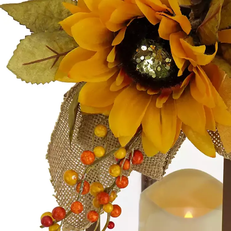 Fall>Kirklands Home LED Sunflower and Burlap Bow Lantern