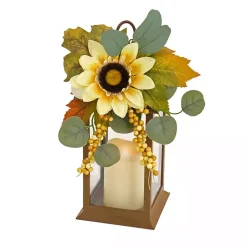 Fall>Kirklands Home LED Sunflower and Eucalyptus Lantern