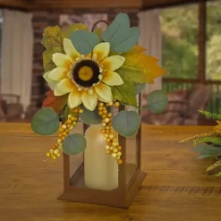 Fall>Kirklands Home LED Sunflower and Eucalyptus Lantern