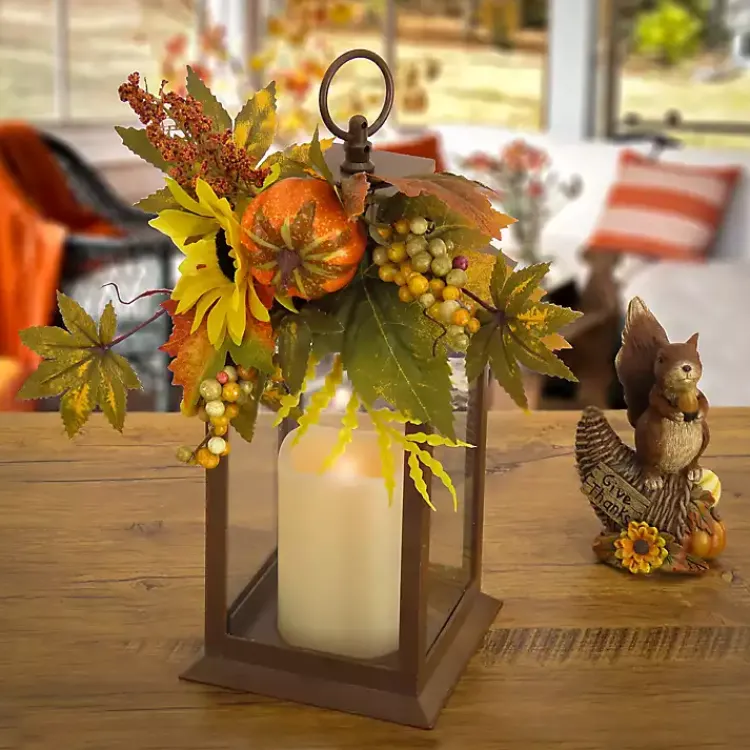 Fall>Kirklands Home LED Sunflower and Pumpkin Lantern