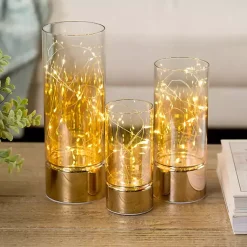 Lanterns>Kirklands Home LED Twinkle Light Glass Hurricanes, Set of 3