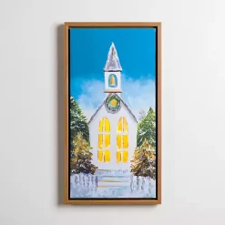 Christmas Art & Wall Decor>Kirklands Home LED White Church Christmas Canvas Art Print