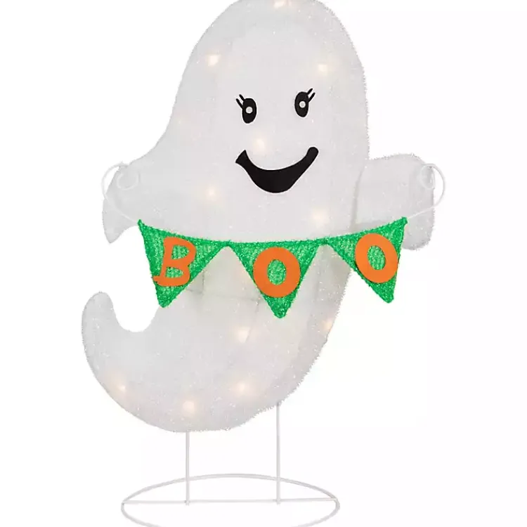 Halloween>Kirklands Home LED White Ghost Boo Banner Halloween Outdoor Décor