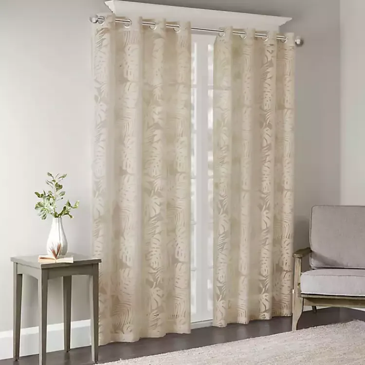 Kirklands Home Leilani Palm Leaf Curtain Panel, 95 in. Tan Clearance