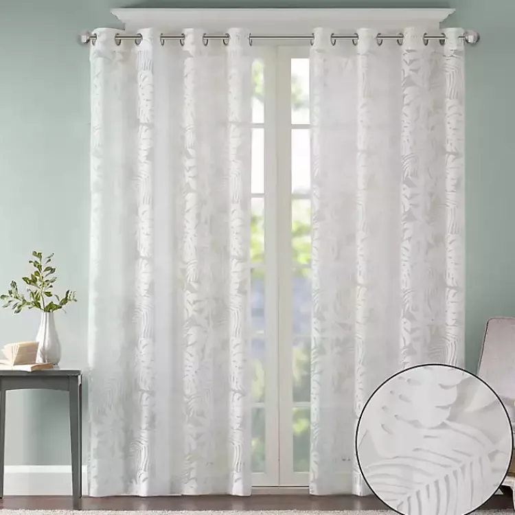 Kirklands Home Leilani Palm Leaf Curtain Panel, 63 in. White Sale