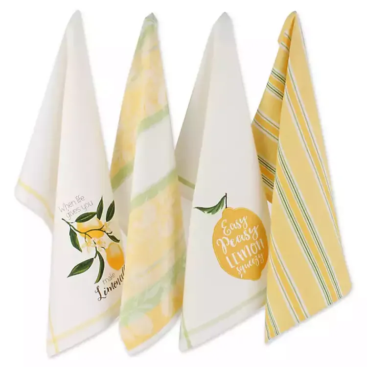 Kirklands Home Lemon Bliss Printed Kitchen Towels, Set of 4 Discount