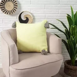 Pillows>Kirklands Home Lemon Gauze Organic Tassel Throw Pillow Yellow