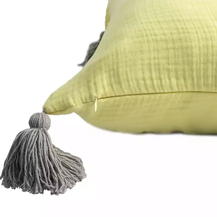 Pillows>Kirklands Home Lemon Gauze Organic Tassel Throw Pillow Yellow