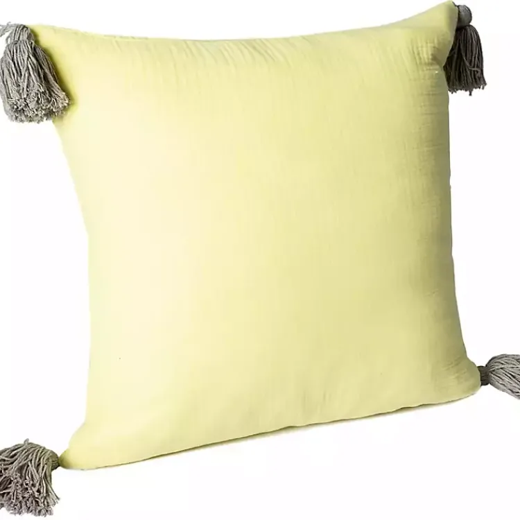 Pillows>Kirklands Home Lemon Gauze Organic Tassel Throw Pillow Yellow