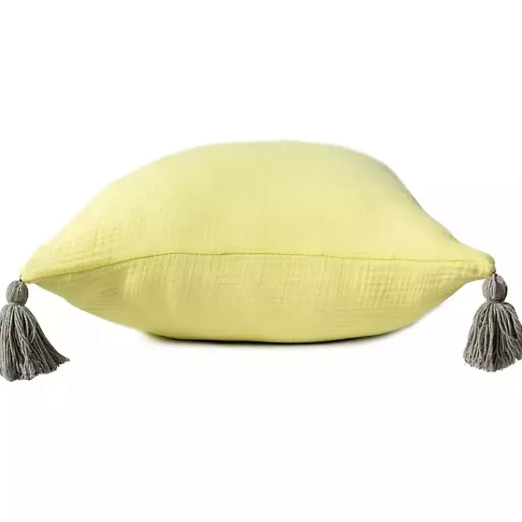 Pillows>Kirklands Home Lemon Gauze Organic Tassel Throw Pillow Yellow