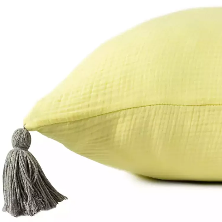 Pillows>Kirklands Home Lemon Gauze Organic Tassel Throw Pillow Yellow