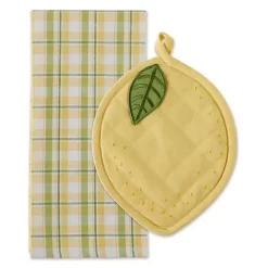 Kirklands Home Lemon Plaid 2-pc. Potholder and Kitchen Towel Set Online