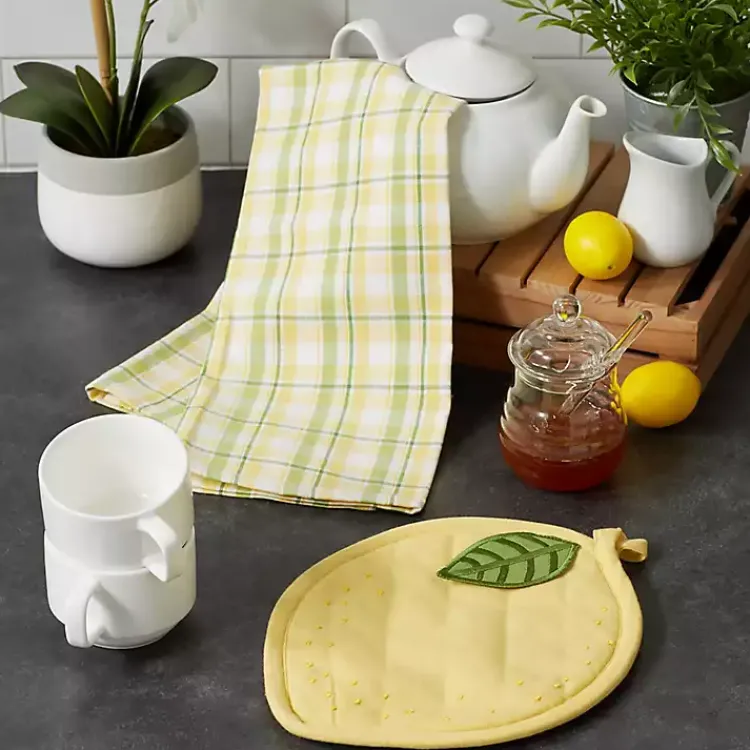 Kirklands Home Lemon Plaid 2-pc. Potholder and Kitchen Towel Set Online
