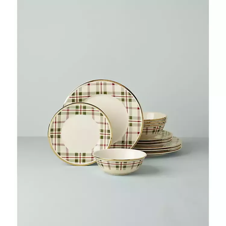 Christmas Dining & Entertaining>Kirklands Home Lenox Holiday Plaid 12-pc. Dinnerware Set