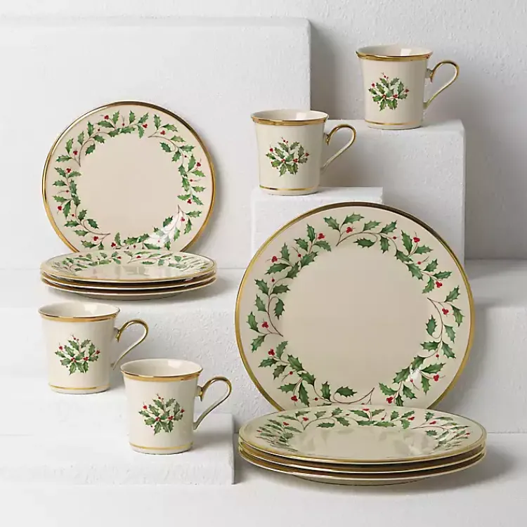 Christmas Dining & Entertaining>Kirklands Home Lenox Holly Gold Edge 12-pc. Dinnerware Set