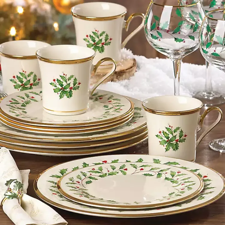 Christmas Dining & Entertaining>Kirklands Home Lenox Holly Gold Edge 12-pc. Dinnerware Set