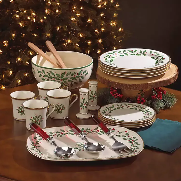 Christmas Dining & Entertaining>Kirklands Home Lenox Holly Gold Edge 12-pc. Dinnerware Set