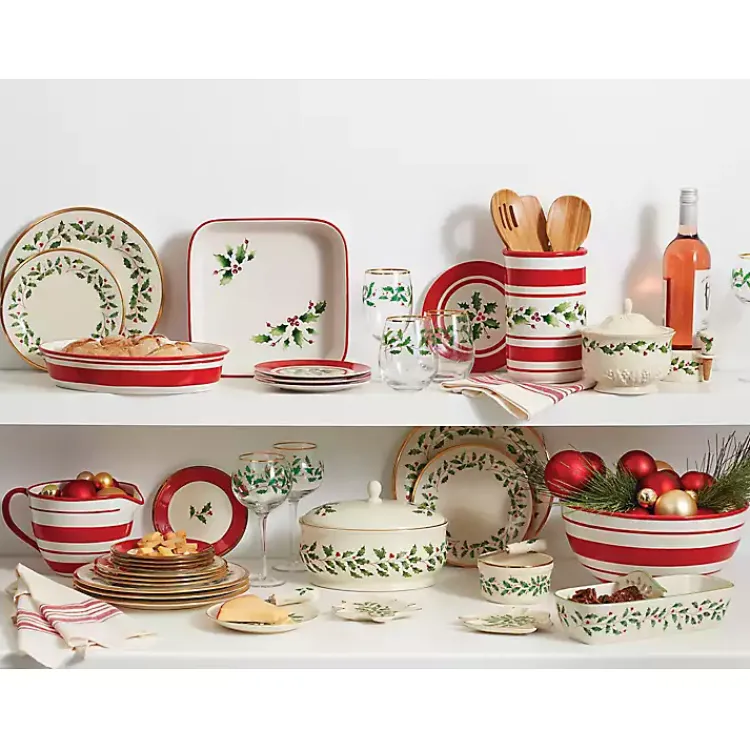 Christmas Dining & Entertaining>Kirklands Home Lenox Holly Gold Edge 12-pc. Dinnerware Set