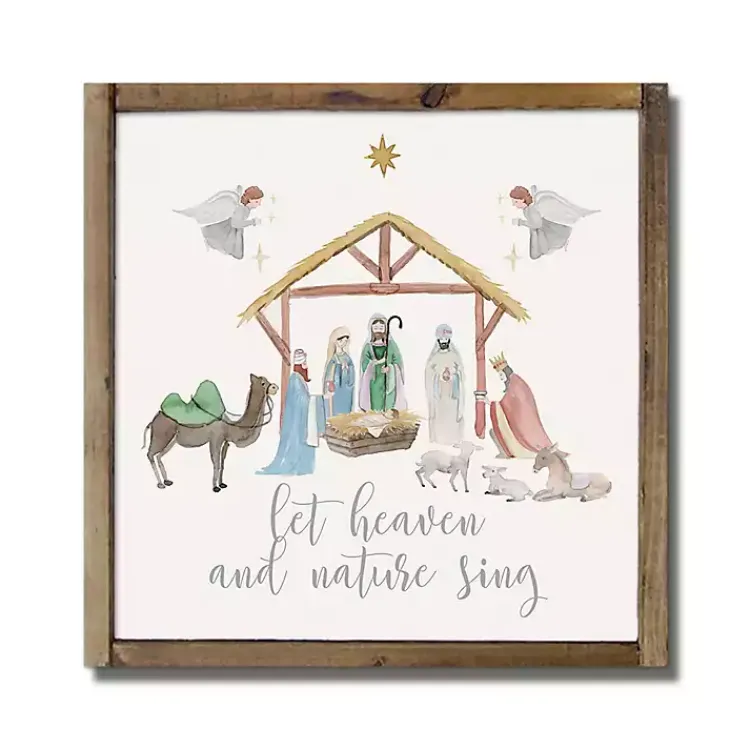 Christmas Art & Wall Decor>Kirklands Home Let Heaven and Nature Sing Framed Wood Wall Plaque