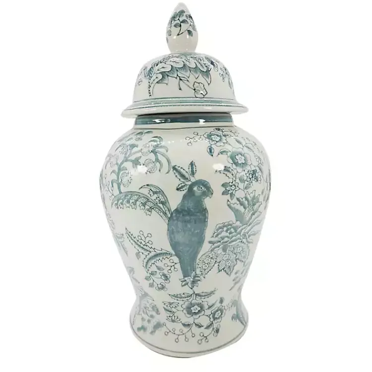 Decorative Bowls & Jars>Kirklands Home Light and White Ceramic Chinoiserie Jar Blue