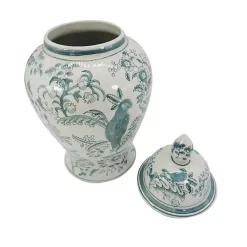 Decorative Bowls & Jars>Kirklands Home Light and White Ceramic Chinoiserie Jar Blue