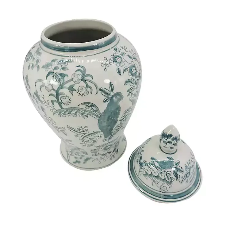 Decorative Bowls & Jars>Kirklands Home Light and White Ceramic Chinoiserie Jar Blue