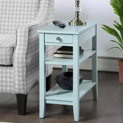 Kirklands Home Light Chairside End Table with Shelves Blue New