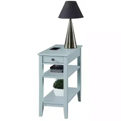 Kirklands Home Light Chairside End Table with Shelves Blue New